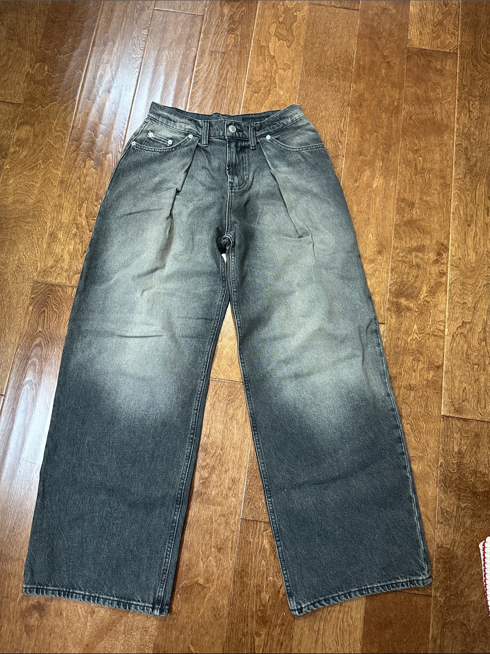 Zara Black Washed High-Rise Wide Leg Jeans